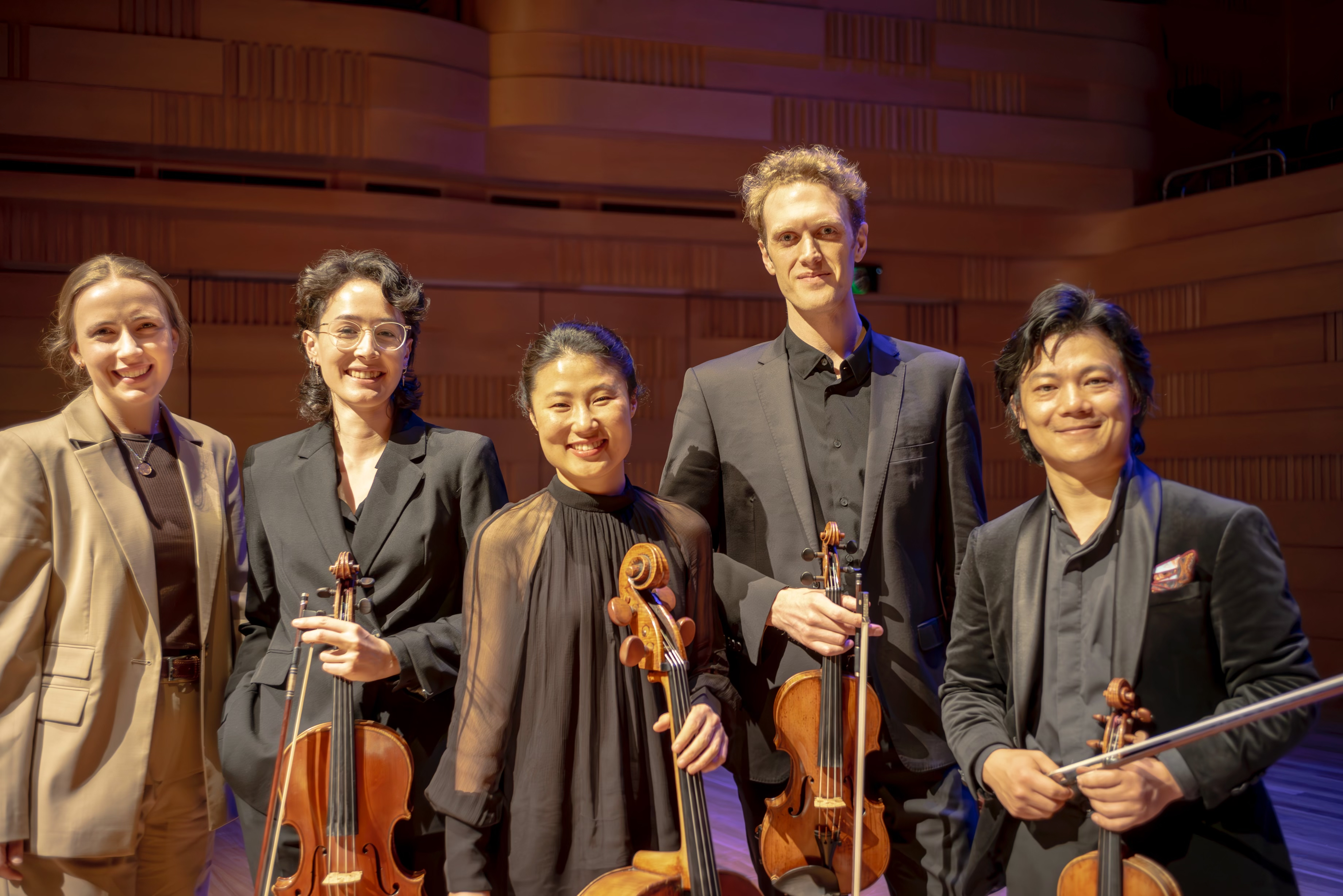 Composer Alice Chance, left, with members of the Affinity Quartet, Isabella Bignasca, Mee Na Lojewski, Nicholas Waters and Shane Chen.